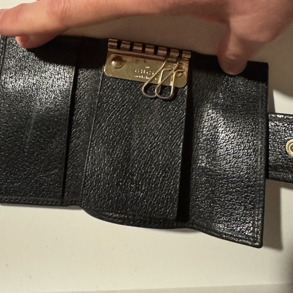 Gucci GG Monogram Black Key & Card Holder with Gold Accent